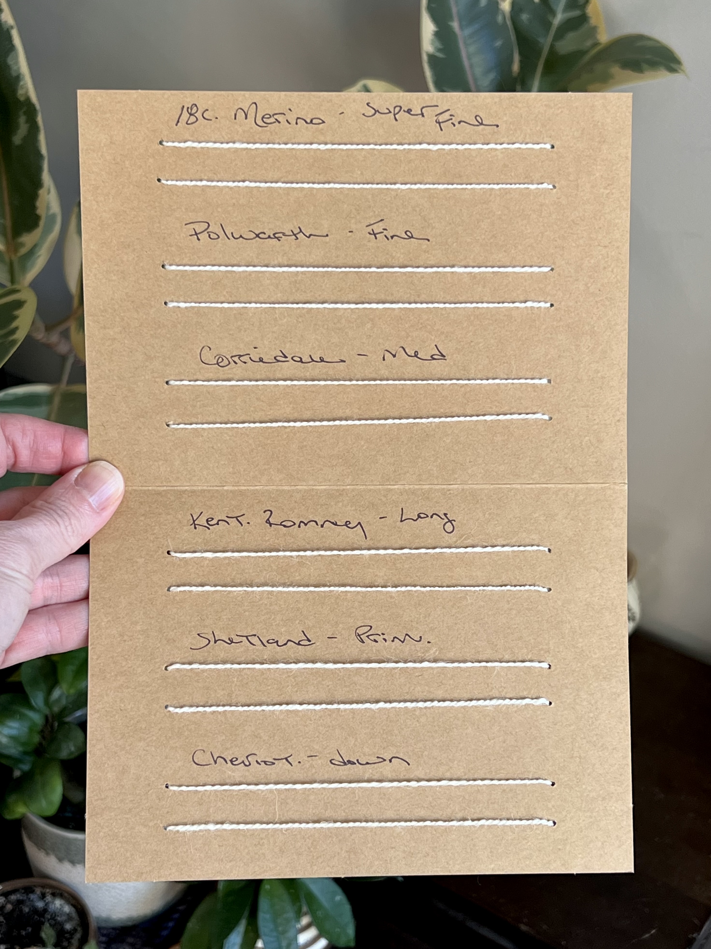 Bombyx and Wool blend sample card.